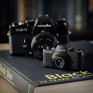 The Pentax Auto 110 is tiny in comparison to my Minolta XE-7.