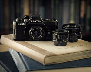 Pentax Auto 110 with 24mm, 18mm and 50mm lenses.