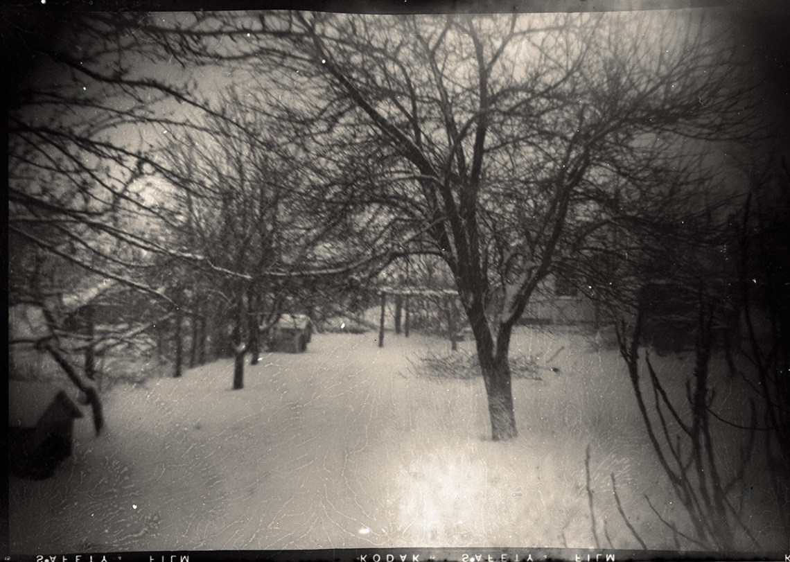 Photo of yard covered in snow, 1958