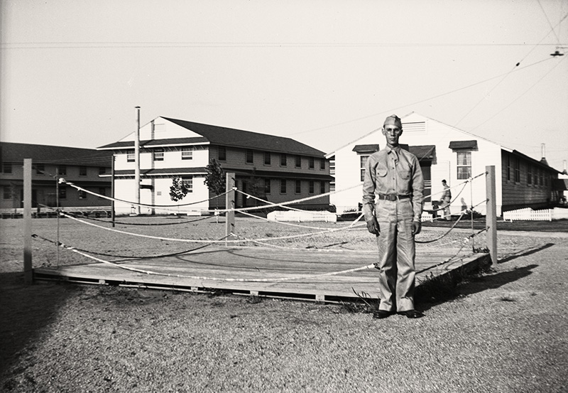 American Soldier by boxing ring. Korean War. From the original negative.