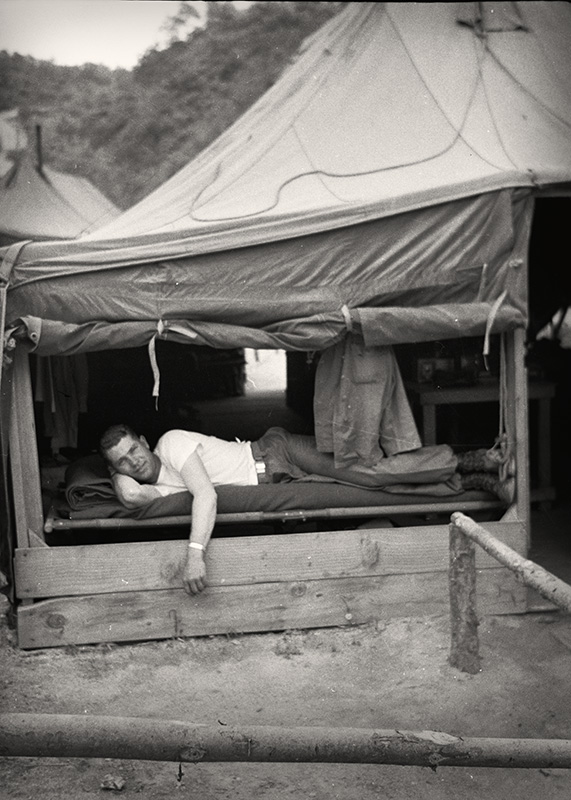 American soldier in bunk. Korean War. From original negative.