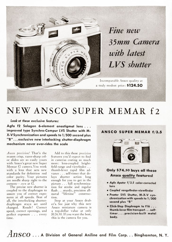 1957 Ansco Super Memar camera ad