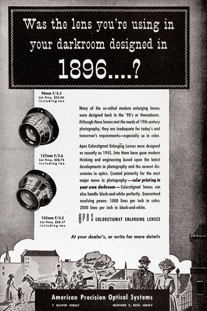 1947 APOS enlarging lenses ad