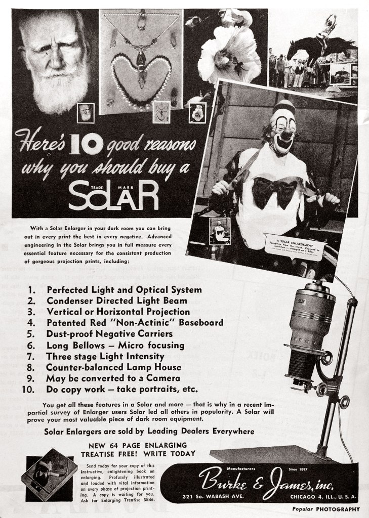 1947 Burke and James Solar enlarger ad