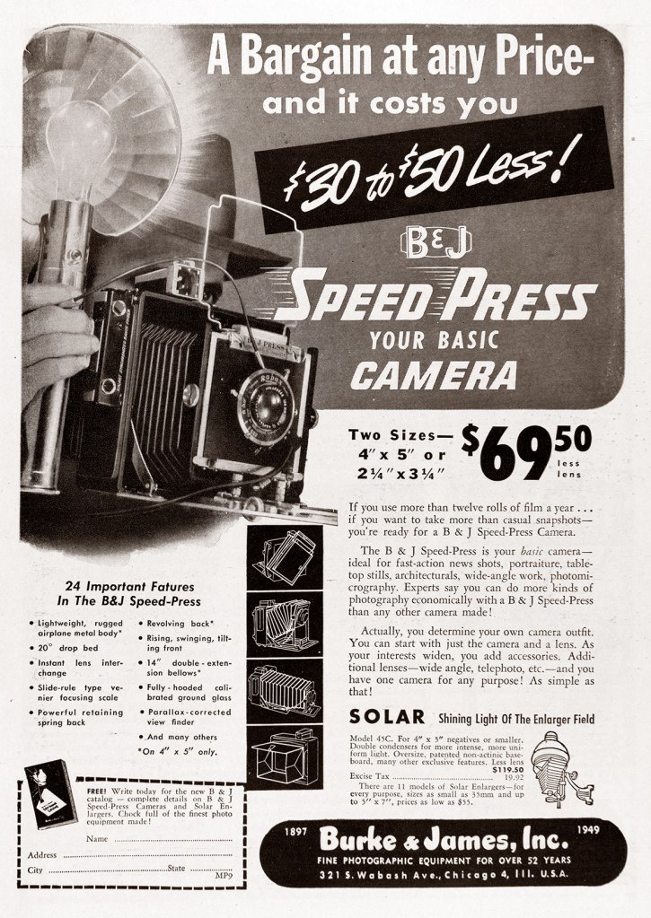  1949 Burke and James Speed Press camera ad