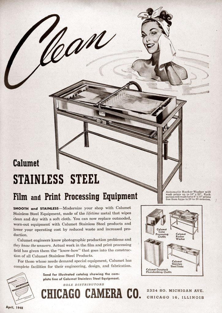 1948 Calumet stainless steel darkroom equipment ad