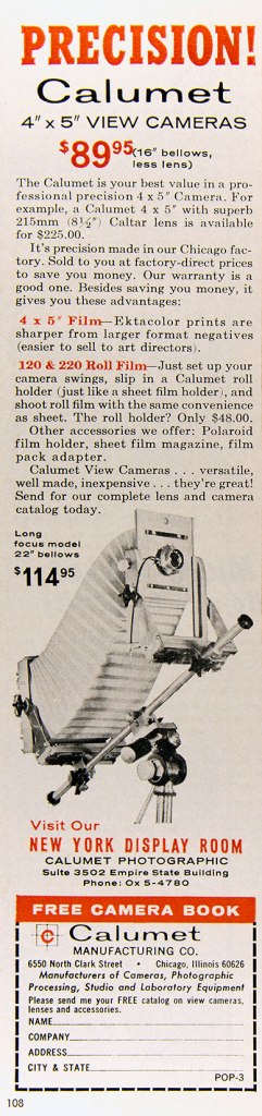 1966 Calumet 4x5 View camera ad