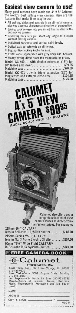 1969 Calumet 4x5 View camera ad