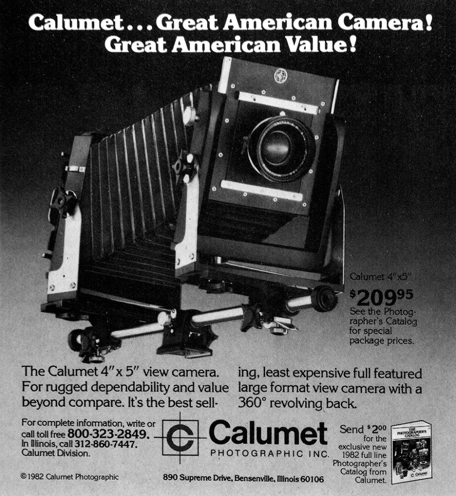 1982 Calumet 4x5 View camera ad