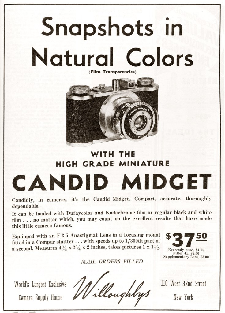 1938 Candid Midget camera ad