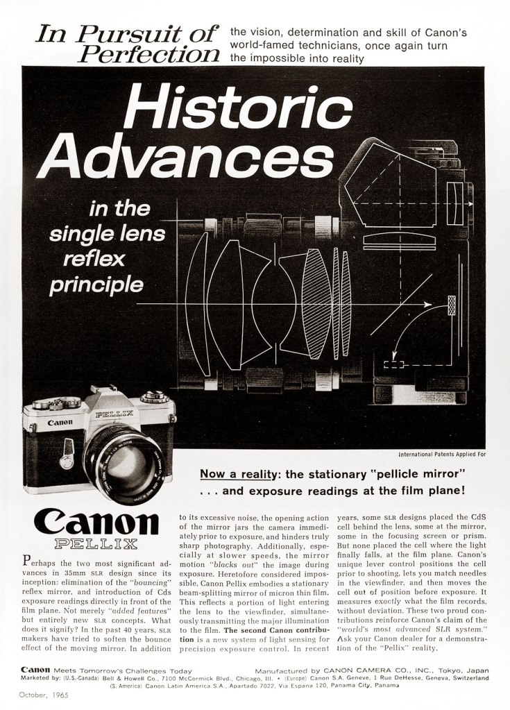1965 Canon Pellix camera ad