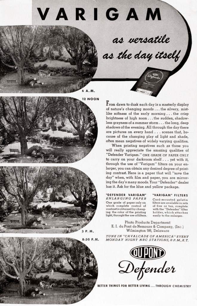 1947 Defender-DuPont Varigam photo paper ad