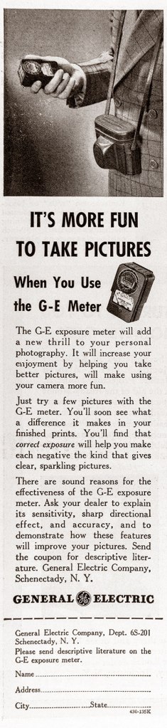 1939 GE exposure meter ad