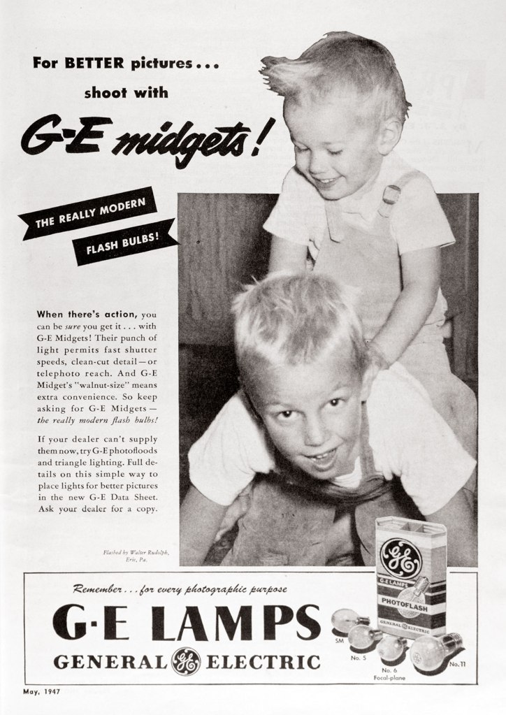 1947 GE Midgets flashbulbs ad