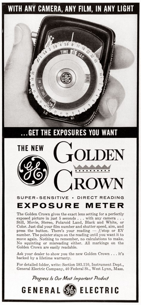 1958 GE Golden Crown Exposure Meter ad