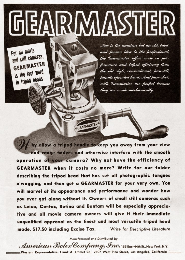 1942 Gearmaster tripod head ad