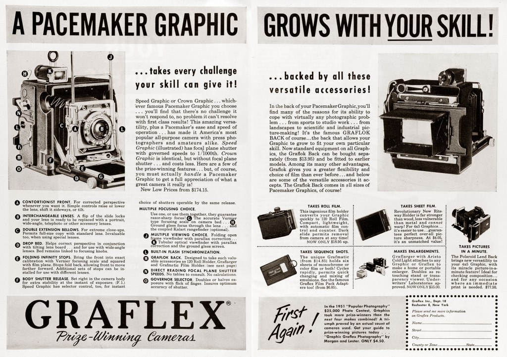 1952 Graflex Pacemaker Graphic camera ad
