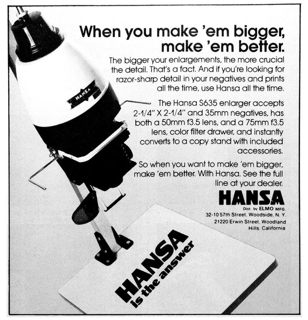1975 Hansa Enlarger ad