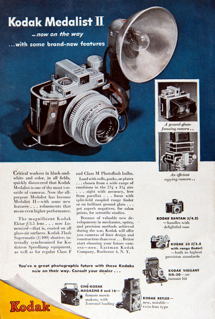 1947 Kodak Medalist II camera ad