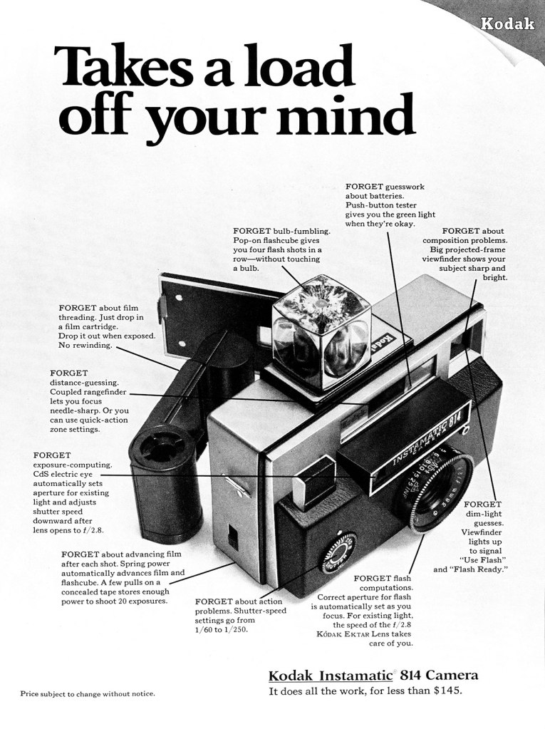 1970 Kodak Instamatic 814 126 camera ad