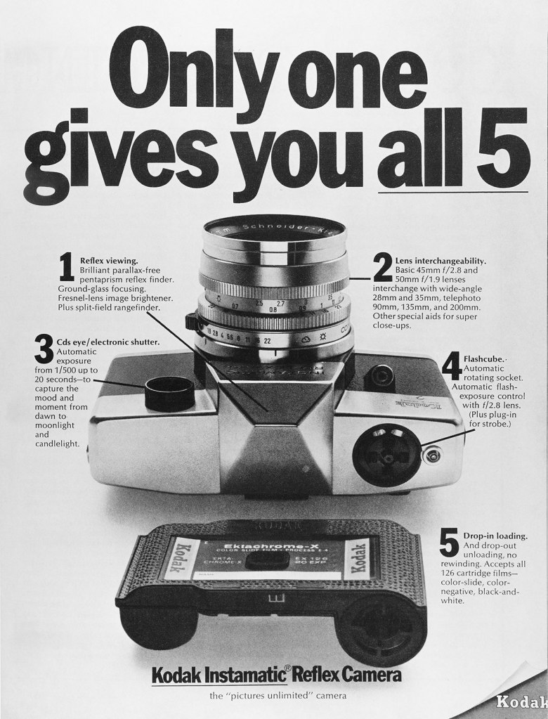 1970 Kodak Instamatic Reflex 126 camera ad