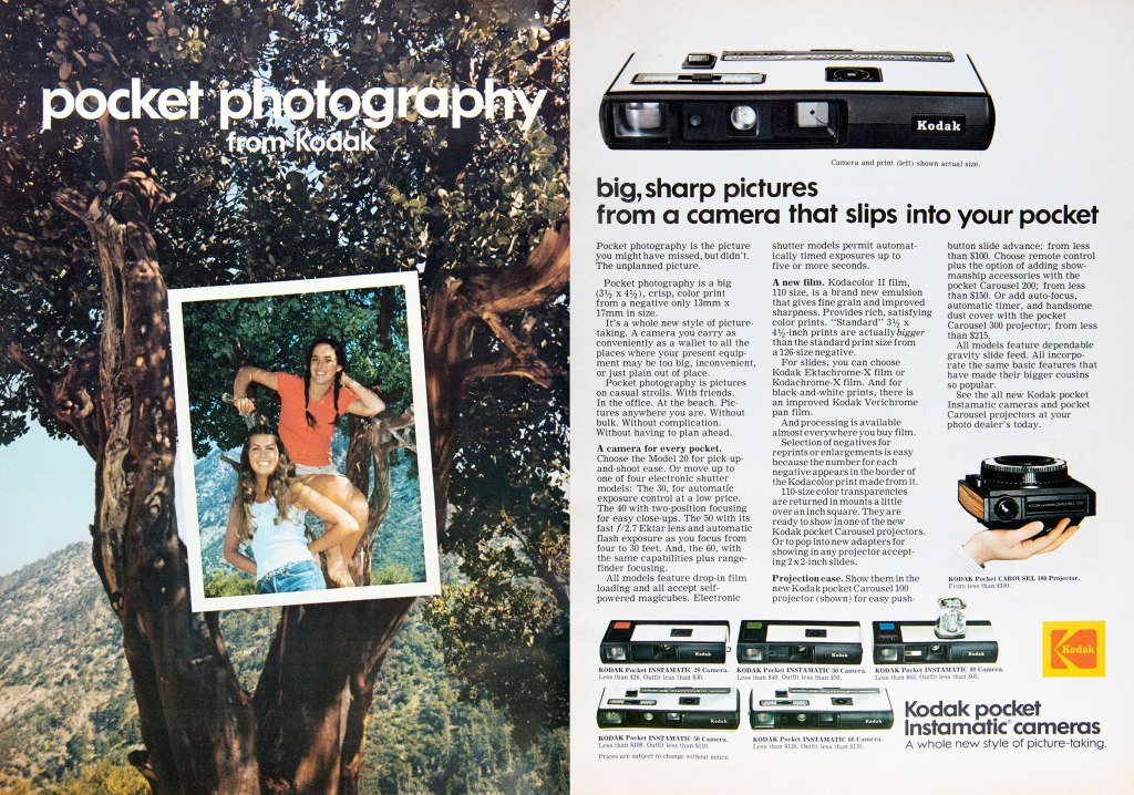 1972 Kodak pocket photography Instamatic 110 cameras