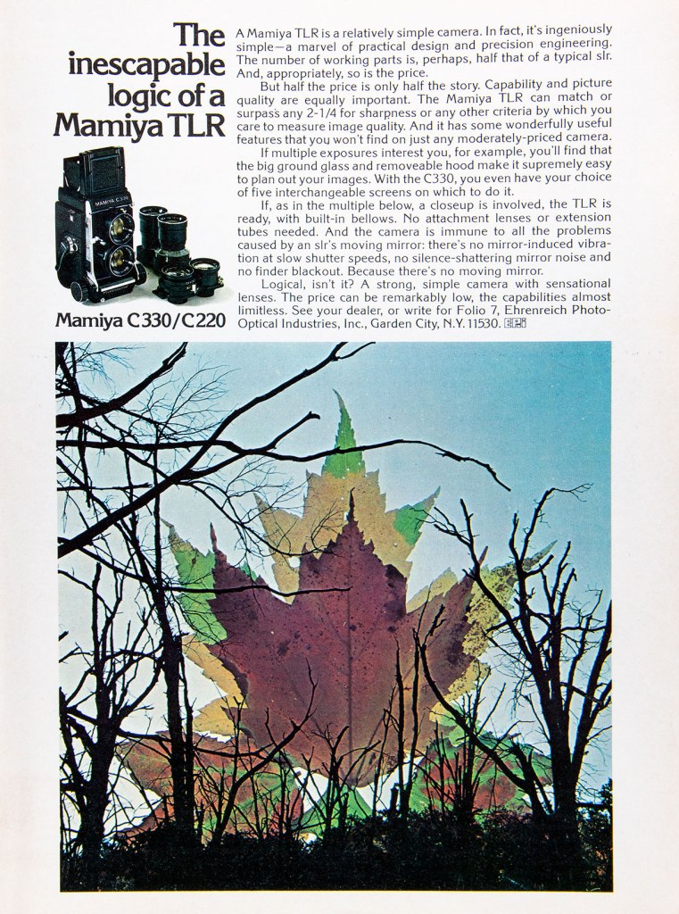 1974 Mamiya TLR cameras ad