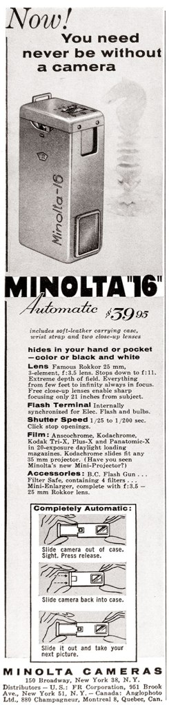 1958 Minolta 16 camera ad