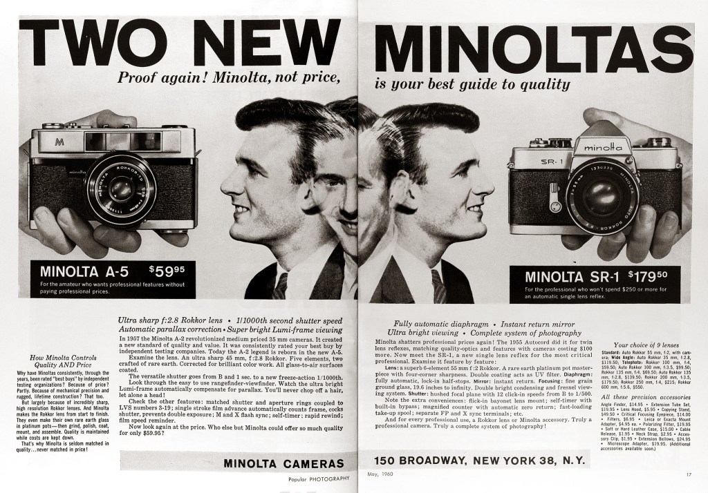 1960 Minolta cameras ad Minolta A-5, Minolta SR-1