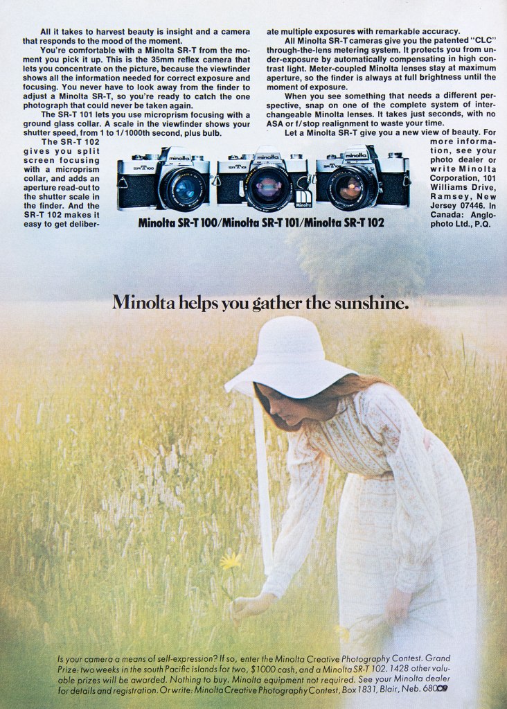 1974 Minolta SRT-series camera ad