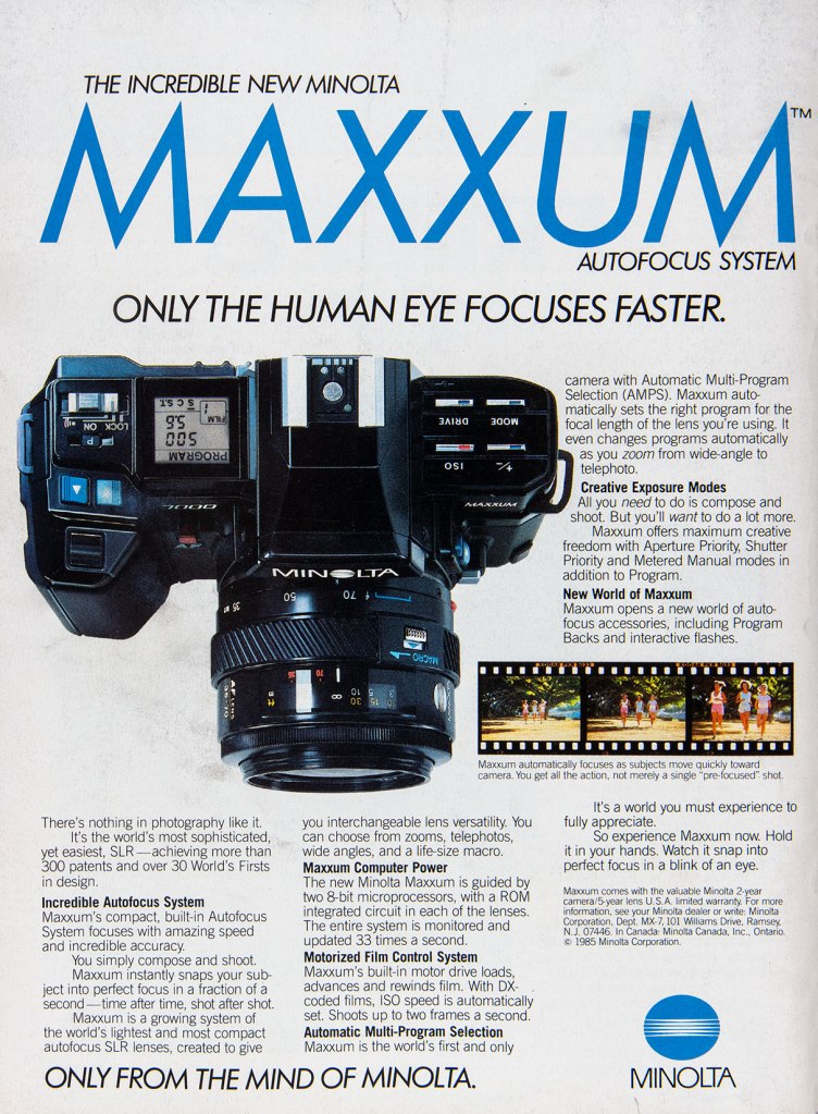 1985 Minolta Maxxum 7000 camera ad