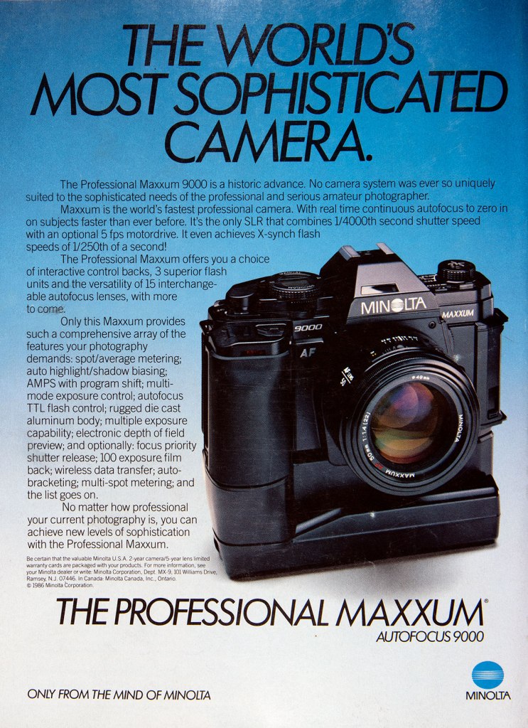 1986 Minolta Maxxum 9000 camera ad