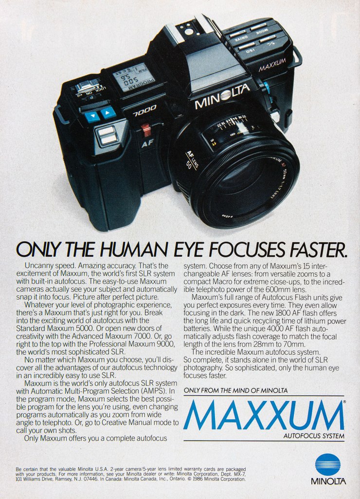 1986 Minolta Maxxum 7000 camera ad