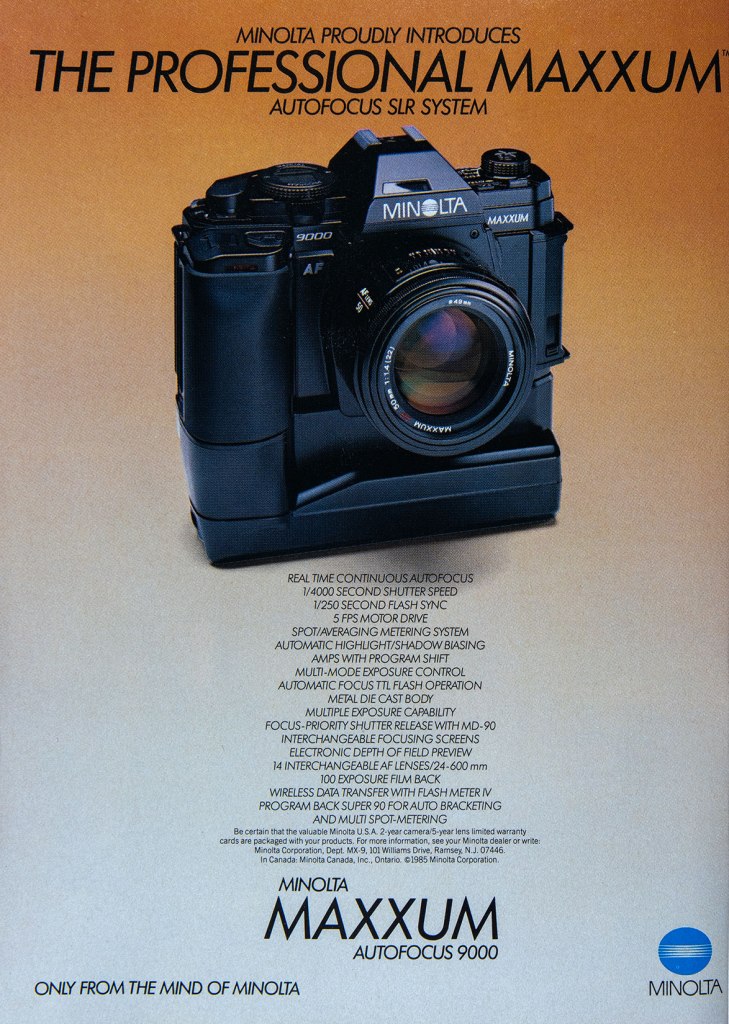 1986 Minolta Maxxum 9000 camera ad