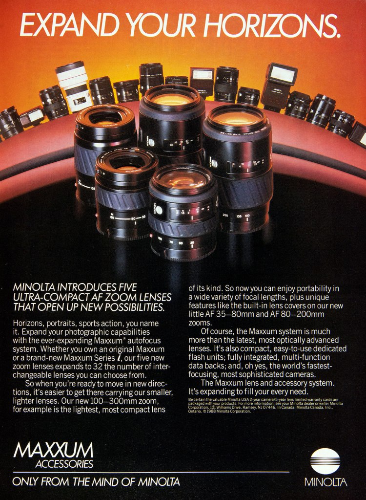 1989 Minolta Maxxum accessories ad