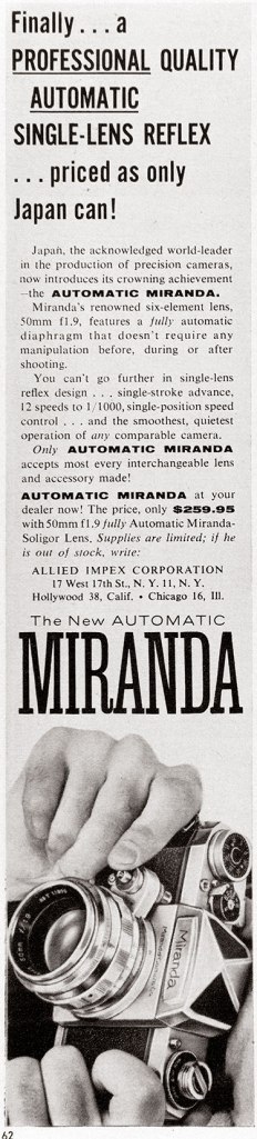 1958 Miranda camera ad