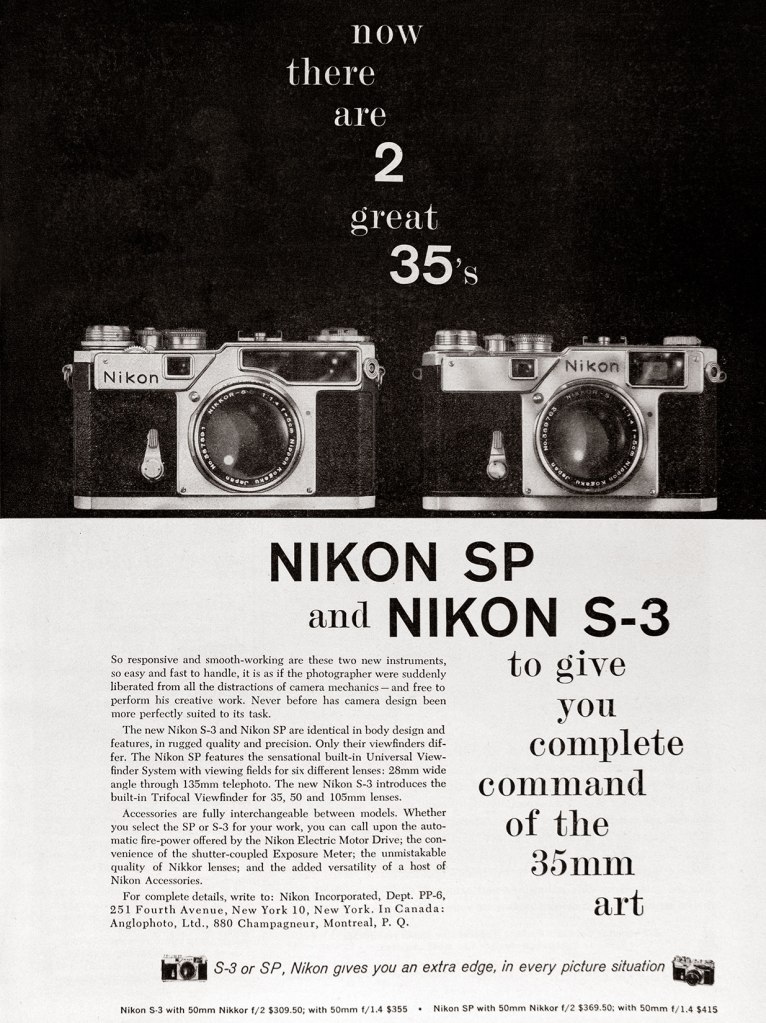 1958 Nikon SP and Nikon S-3 Camera ad