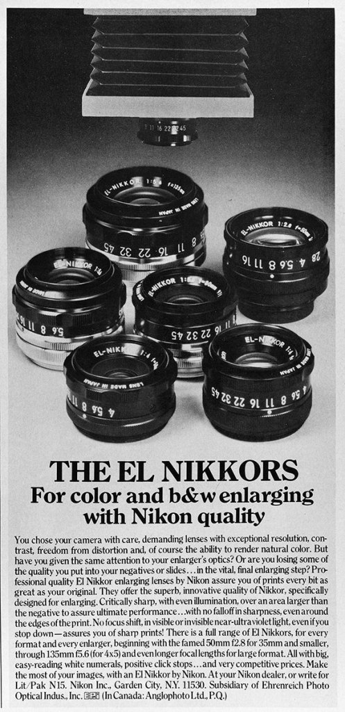 1977 El Nikkor enlarger lenses ad
