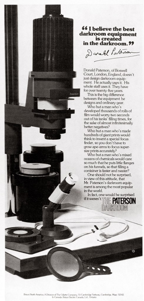 1974 Paterson darkroom equipment ad