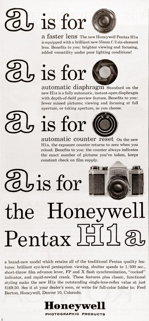 1963 Pentax H1a camera ad