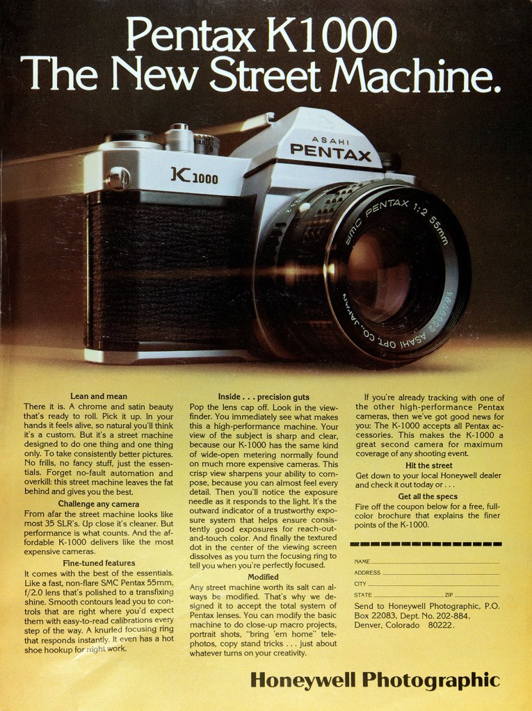 1975 Pentax K1000 camera ad