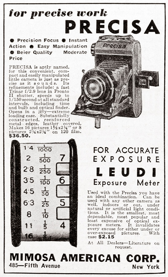 1937 Precisa and Leudi exposure meter ad