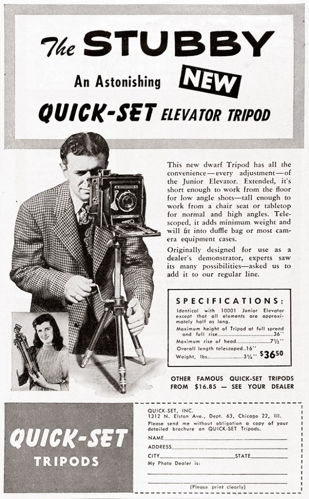 1949 Quick-Set Stubby Tripod ad