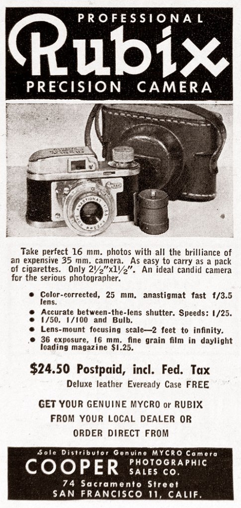 1949 Rubix 16mm camera ad