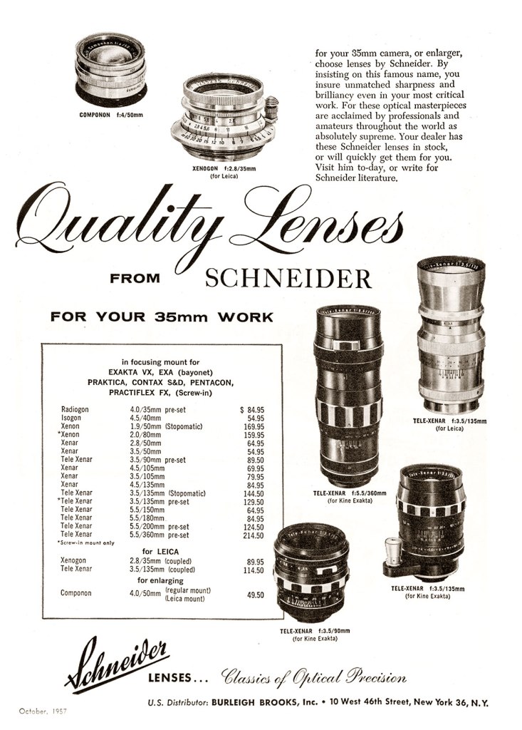 1957 Schneider lenses ad