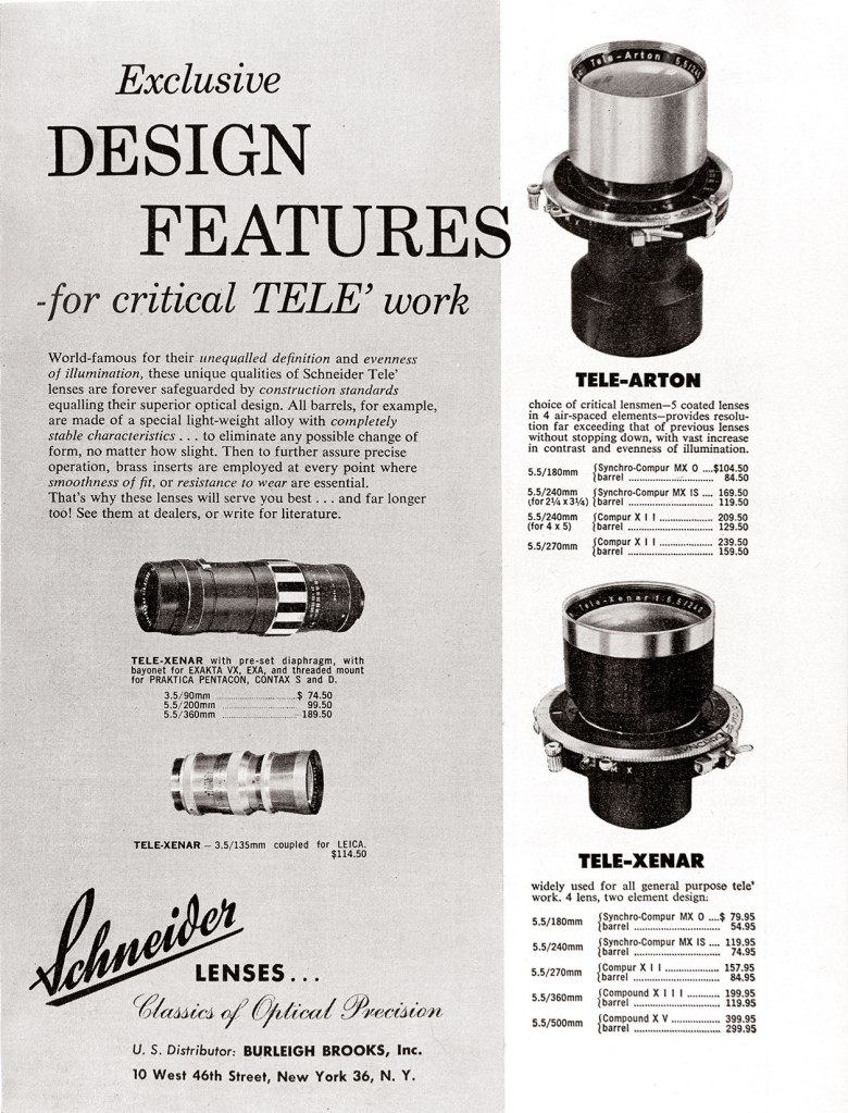 1958 Schneider lenses ad