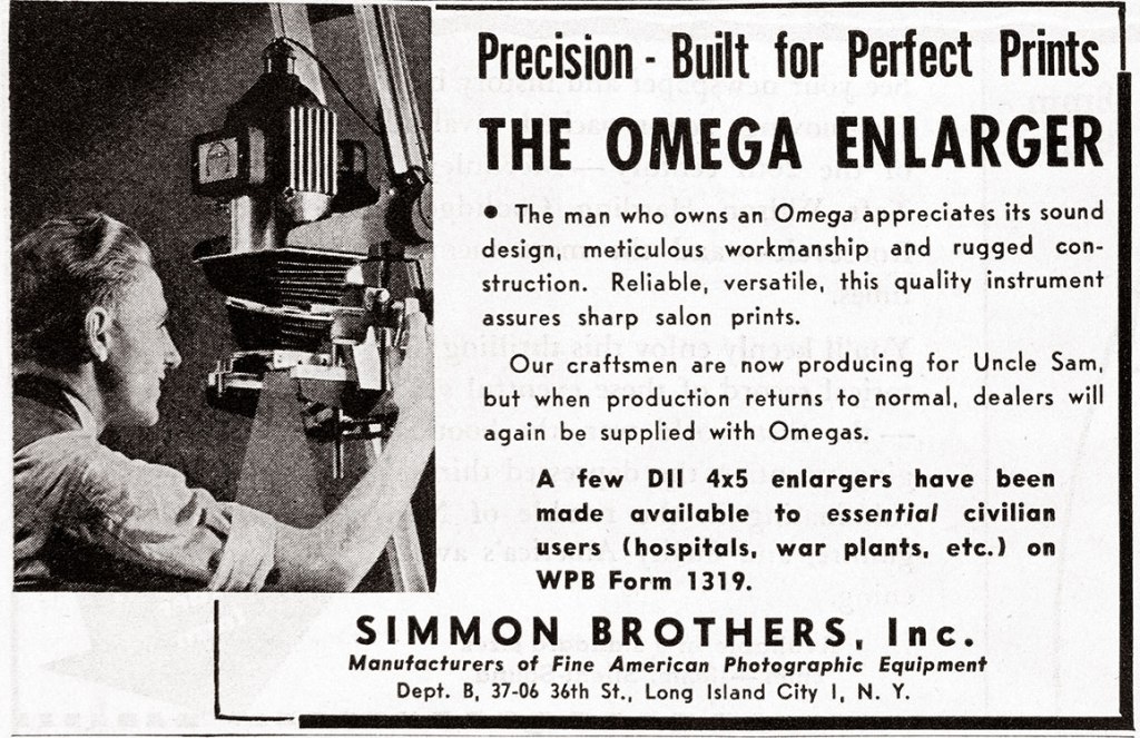 1944 Omega enlargers ad