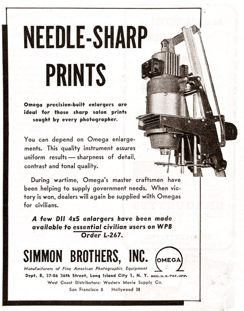 1945 Omega enlargers ad