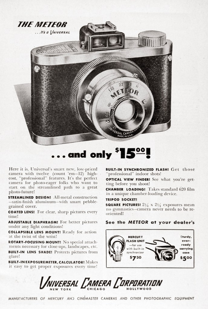 1947 Universal Meteor camera ad