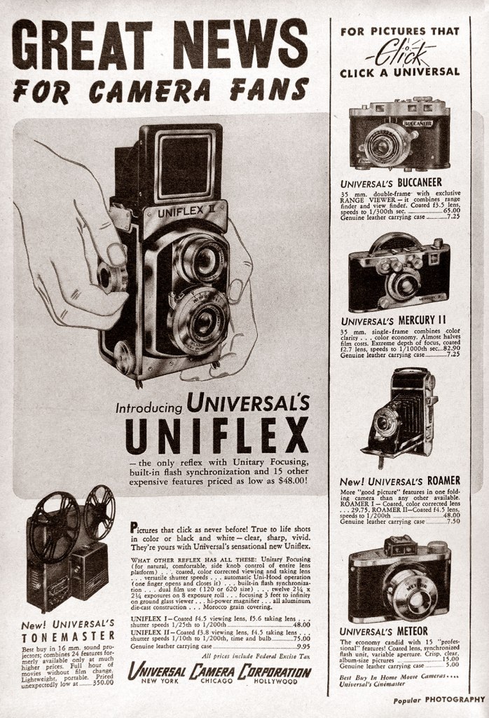 1948 Universal Uniflex camera ad